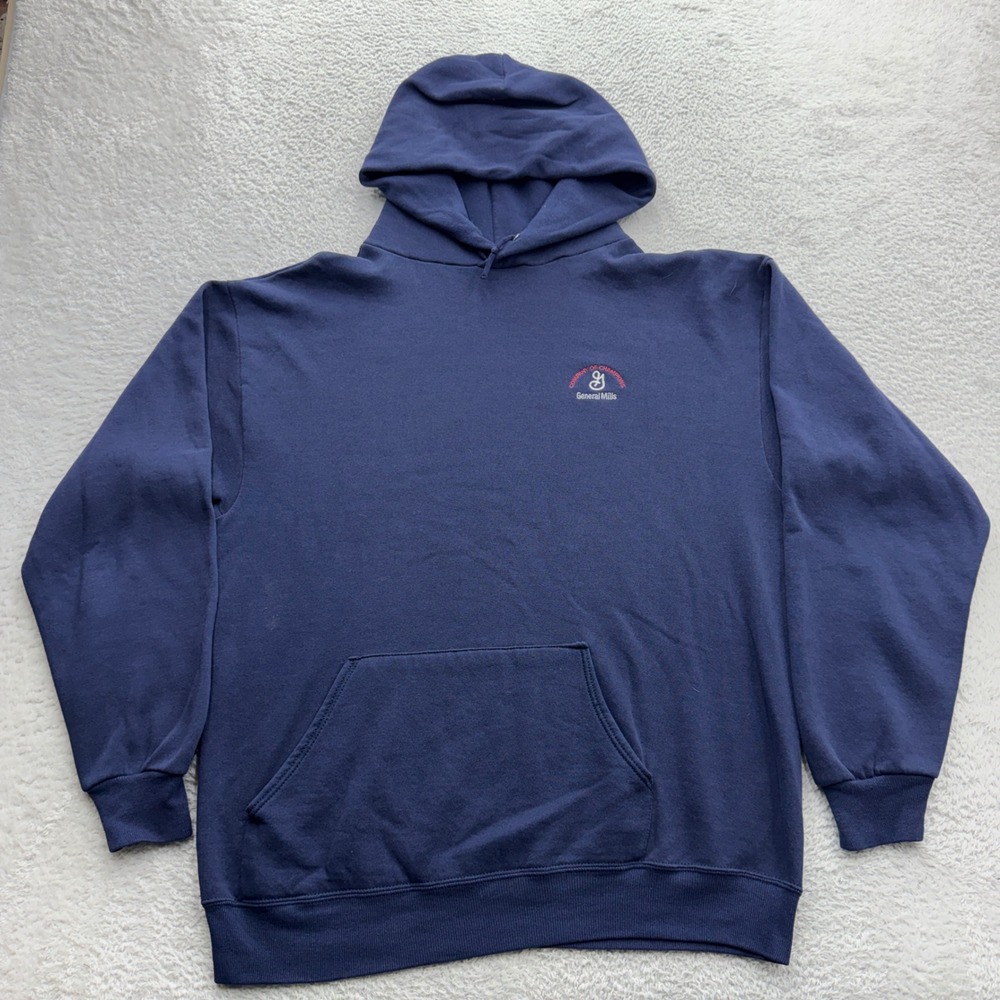 Vintage Jerzees General Mills Hoodie Mens XL Navy Blue Pullover Made in USA 90s